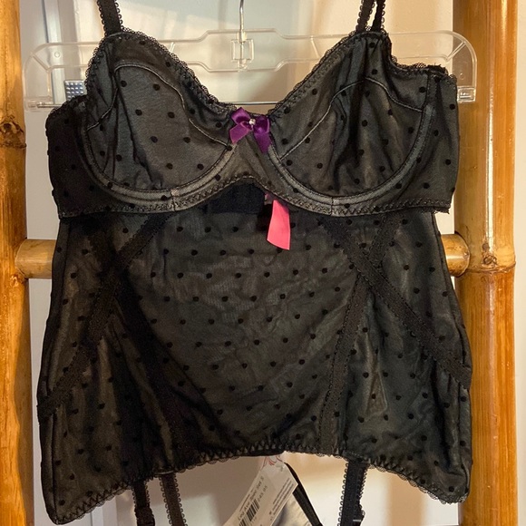 Leg Avenue Other - Vixen by Leg Ave Velvet Polka Dot Purple Bow Diamond Bra Garter Panty Set SZ SM